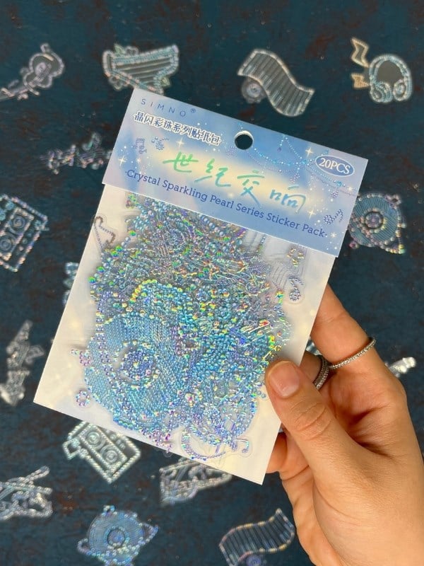 20 Adet 3D Kristal Işıltılı İnci Serisi Mavi Paket Sticker Seti / Etiket / Çıkartma / Su Geçirmez