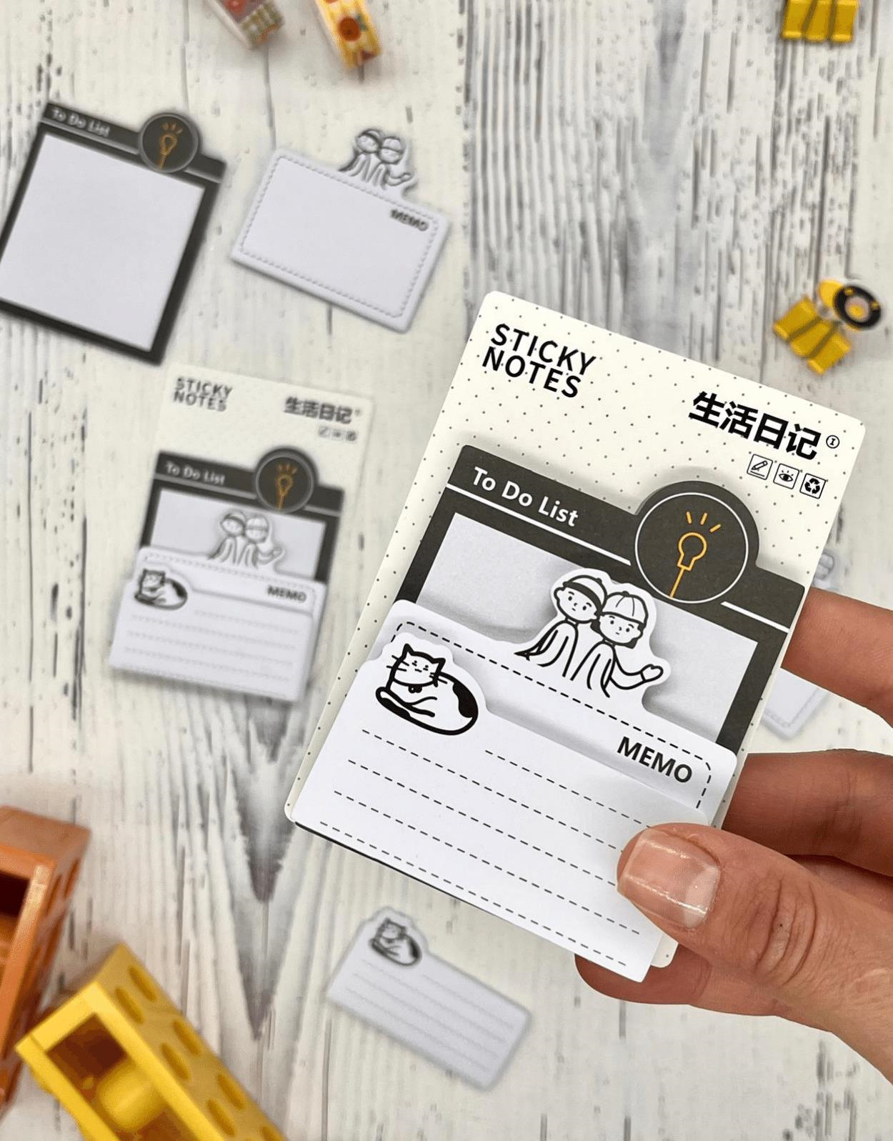 3 Parça Farklı Boyutlarda Siyah Sticky Note Set / Post-it / Bloknot / Not Kağıdı