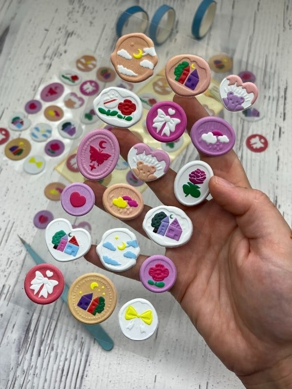 3D Kabartmalı 18 Adet Sarı  Paket Mühür Desenli Sticker / Etiket / Çıkartma