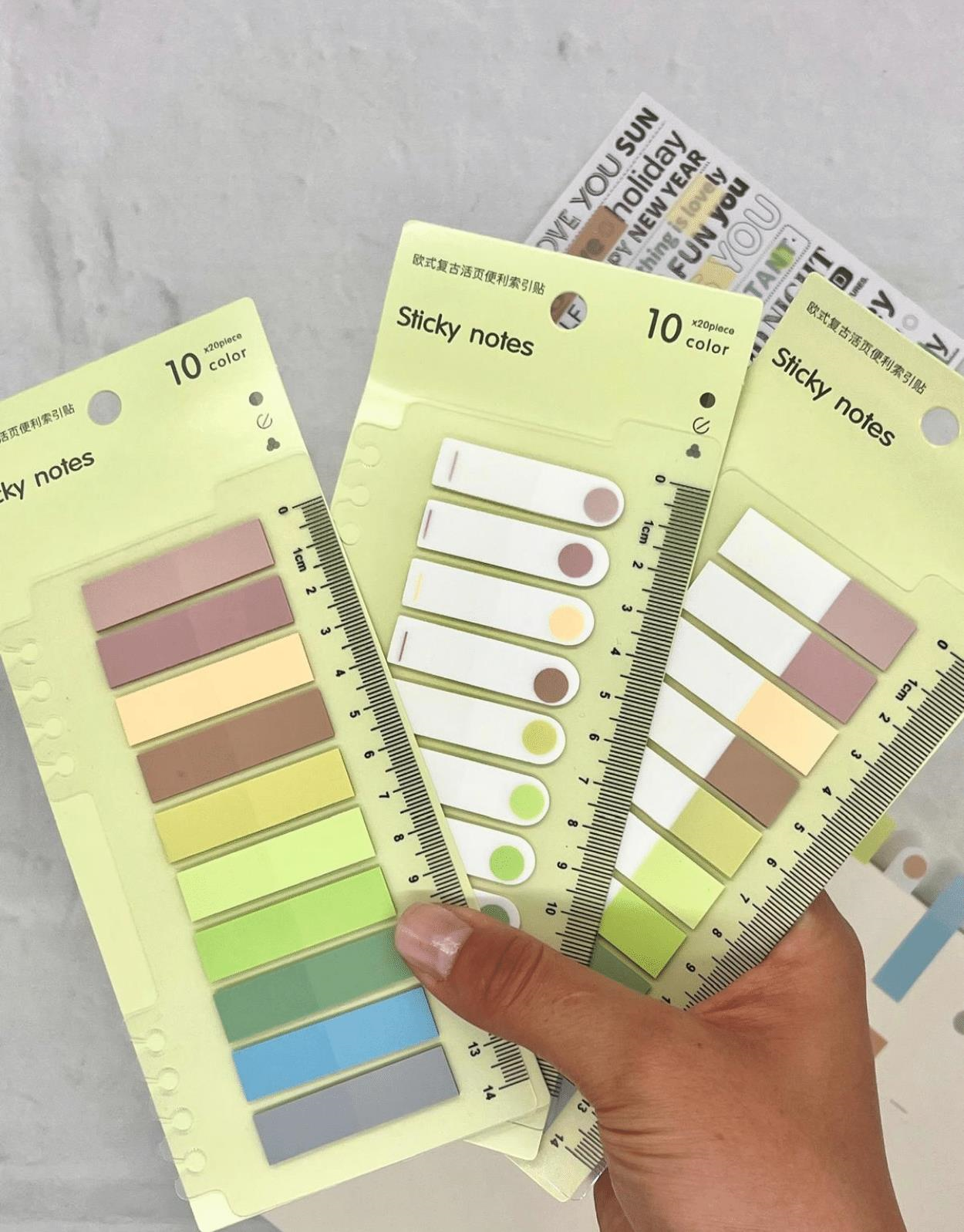 3'lü Şeffaf Pet İndeks Seti 10 Renkli Cetvelli Soft Tonlar / Index Sticker / Postit / Post-it