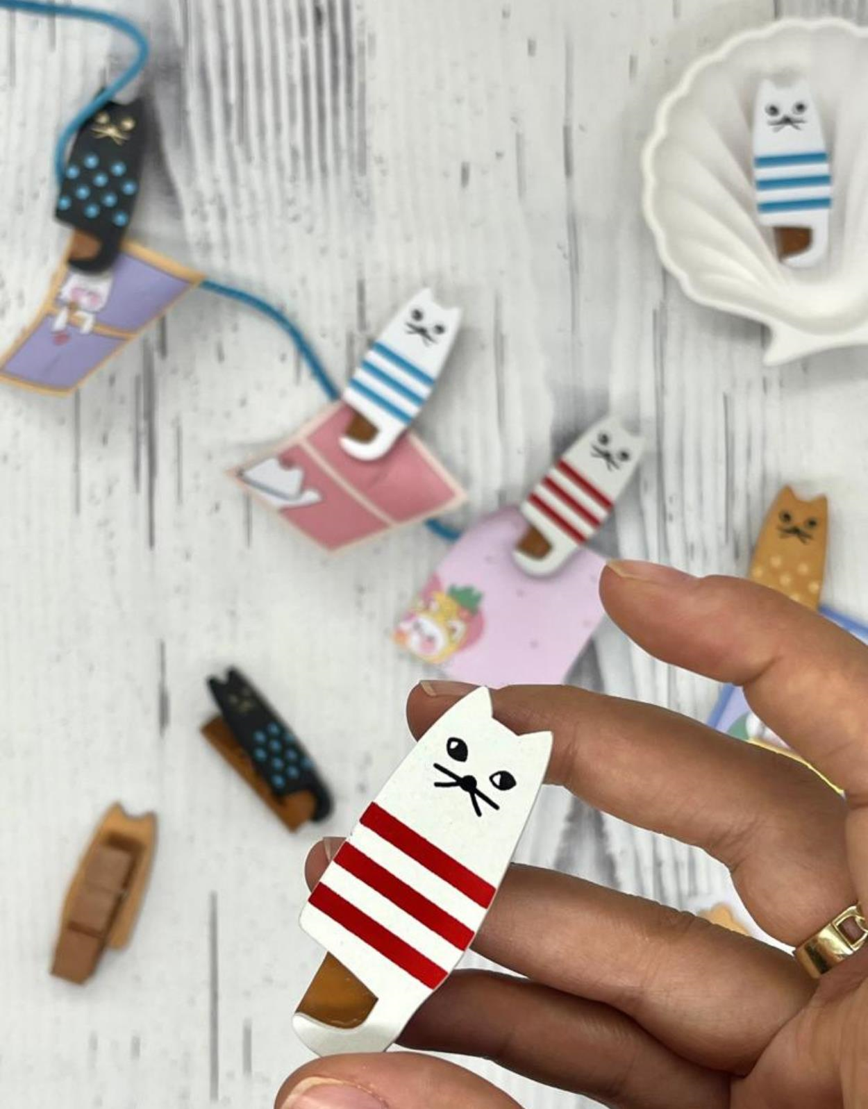 Ahşap Kedi Desenli 4'lü Ataş / Fotoğraf Mandalı