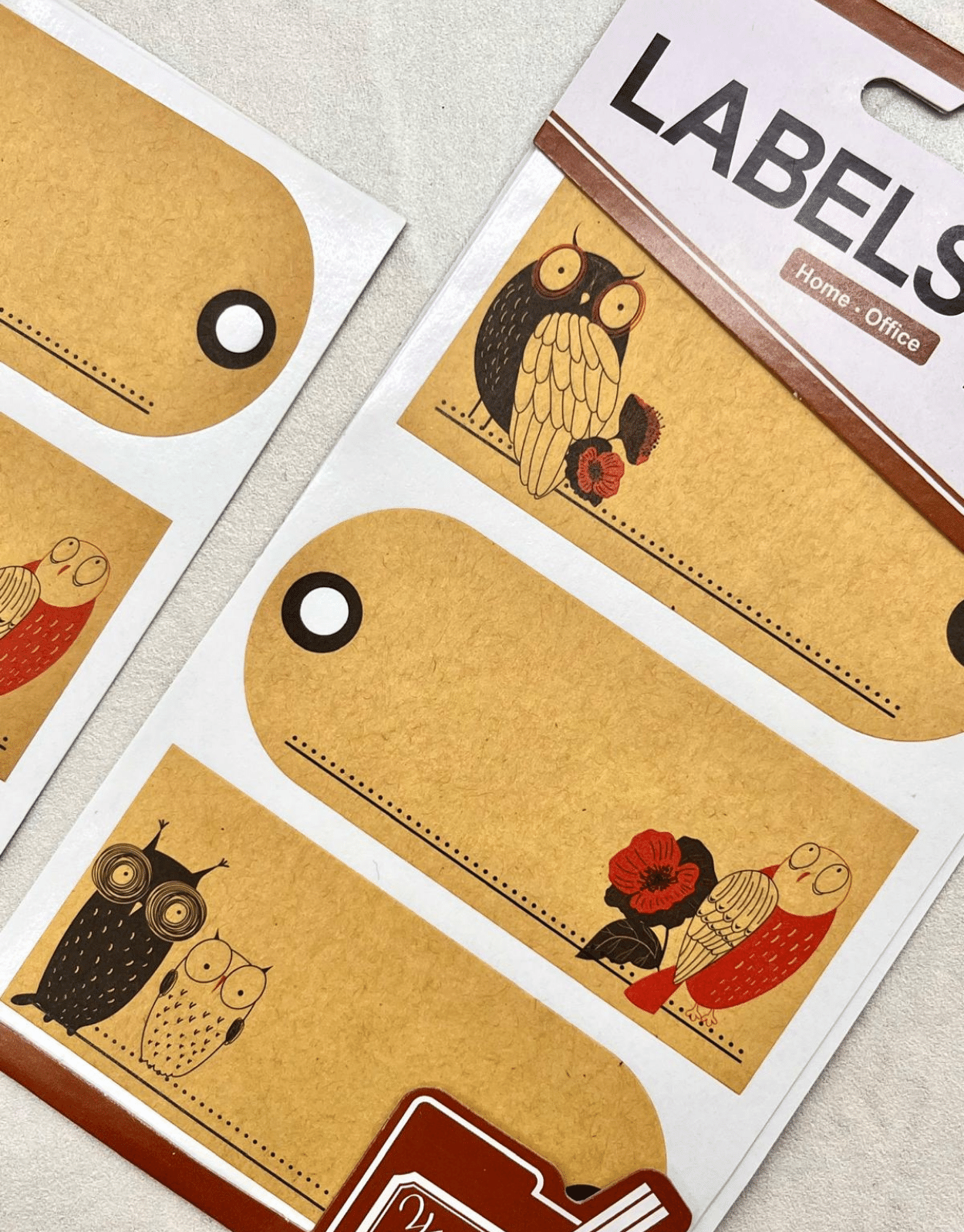 Baykuş Desenli  Kraft Kağıt Yapışkanlı Etiket /Defter Etiketi/Sticker/Etiket
