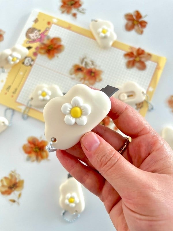 Beyaz Çiçek Desenli Mini Maket Bıçağı/Sanat Bıçağı/Bullet Journal/Scrapbook/Falçata