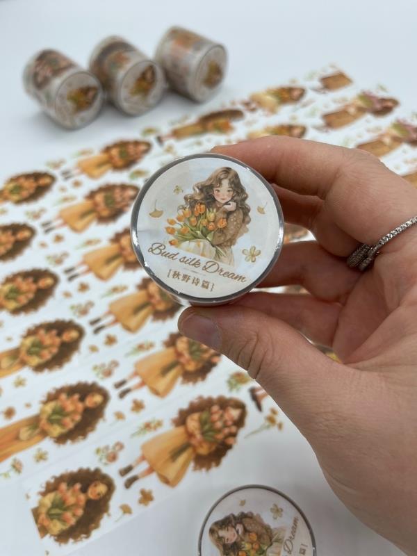 Bud Silk Dream Serisi Sıcak Sonbahar Kızı Temalı 2m Washi Bant/Washi Tape/Masking Tape/Desenli Bant