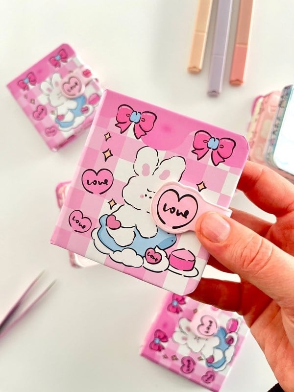 Cute Love Bunny Kalpli Sert Kapaklı 130 Yaprak Renkli Mini Planlayıcı/Not Defteri/Mıknatıslı Ajanda