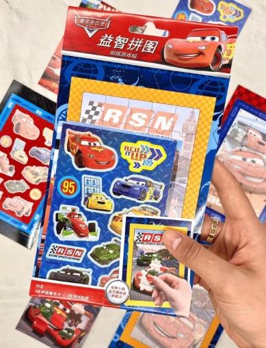 Disney Arabalar 6 Yaprak Puzzle Sticker Boyama Seti / Su Geçirmez/ Araba