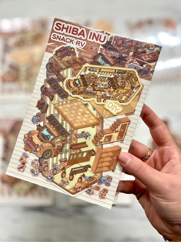 DIY Shiba Inu Atıştırmalık Karavanı 3D Diorama İzometrik Sticker Set/99 Adet Sticker+Karavan Kartonu