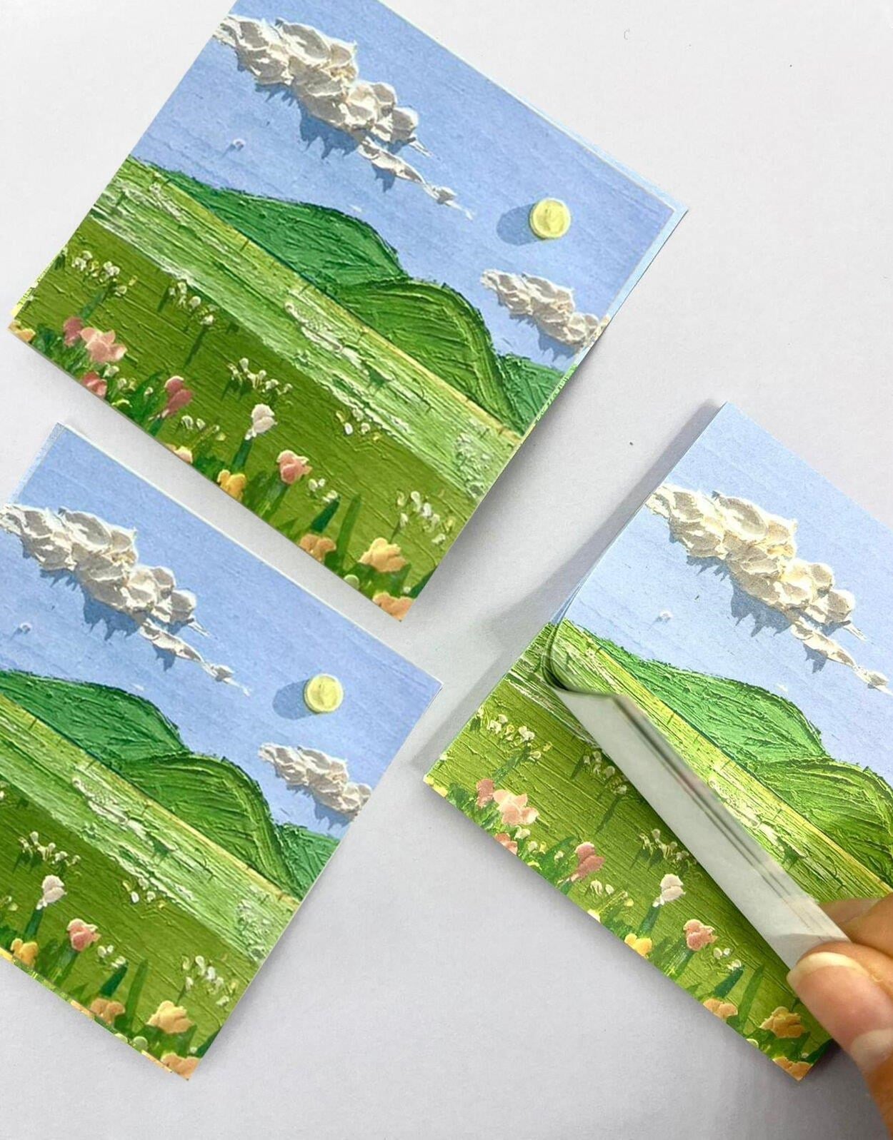 Doğa Temalı Yağlı Boya  Yeşil Ova Post-it