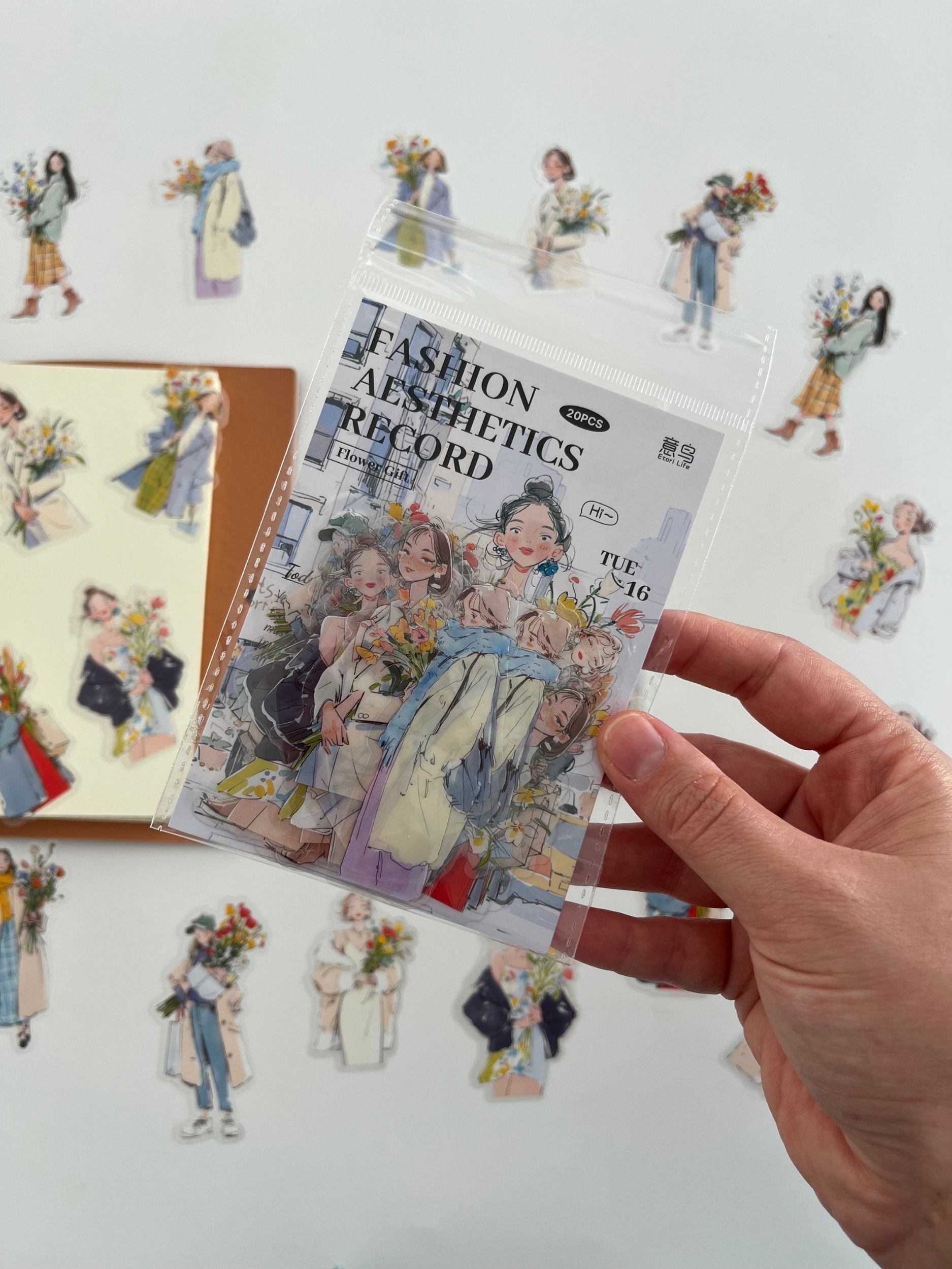 Floral Fashion Girls Çiçekli Genç Kızlar Figürlü 20 Adet Dekoratif Sticker Seti/ Etiket/Çıkartma
