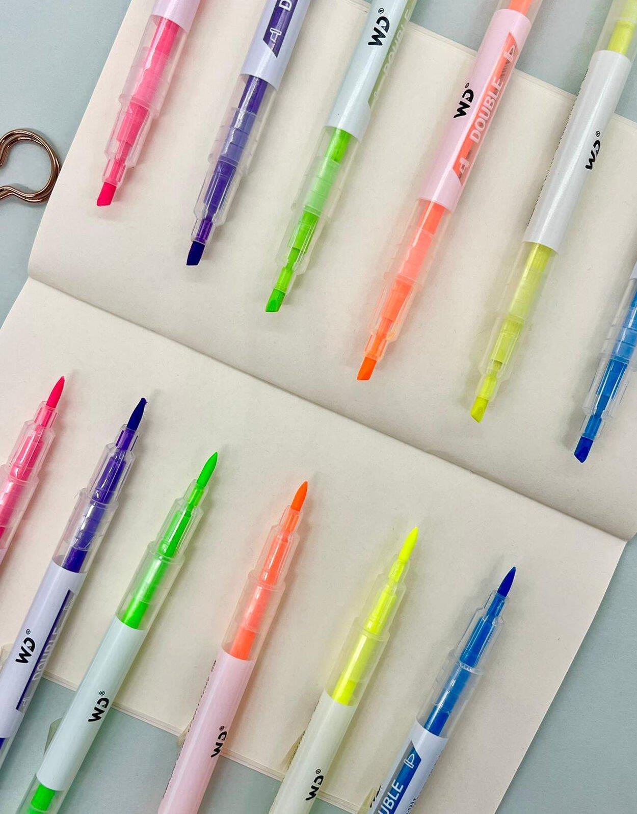 Fosforlu Çift Uçlu Çok Renkli Marker Keçeli  6'lı Kalem Set