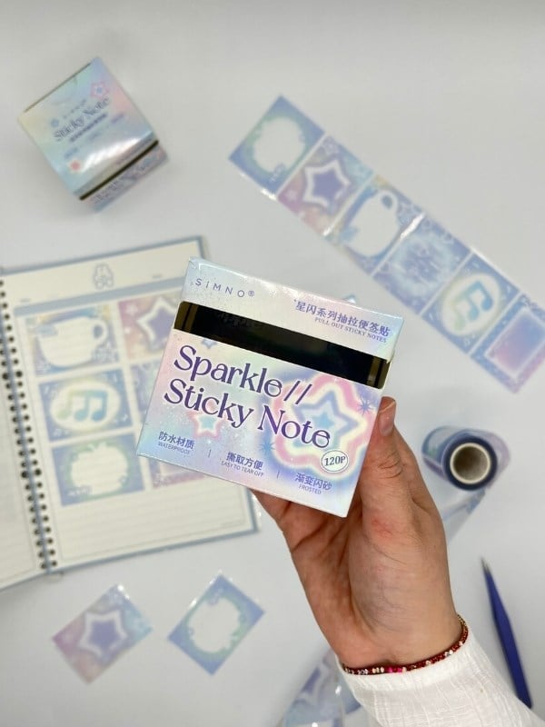 Frosted Sparkle Notes Yıldızlı 6m 120 Adet Not Etiketi Sticker Washi Bant/Masking Tape/Desenli Bant