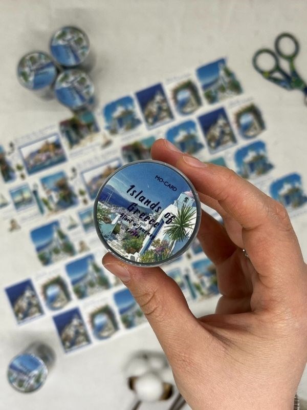 Islands Of Greece Temalı Mavi Renk Washi Bant /Washi Tape/ Sticker/ Bullet Journal