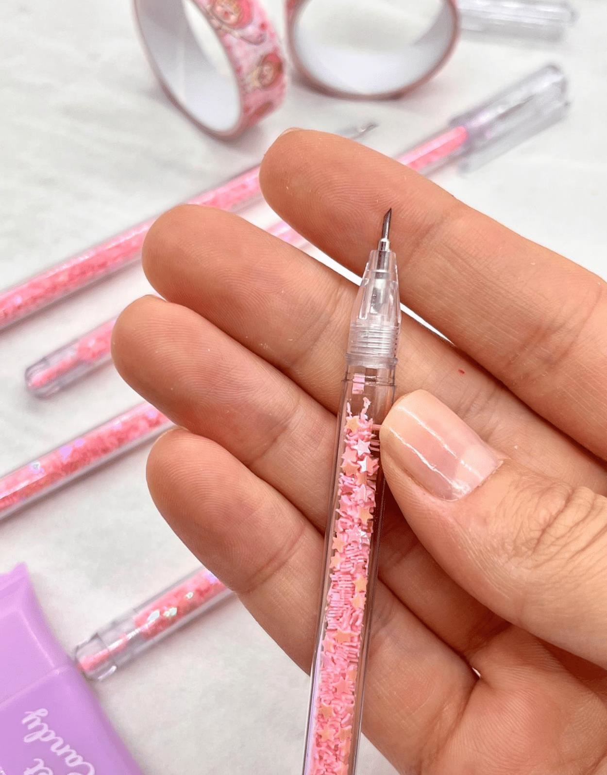 Kalem Görünümlü Pembe Pullu Çelik Uçlu Maket Bıçağı/ Sanat Bıçağı / Bullet Journal/ Washi Bant Kesen