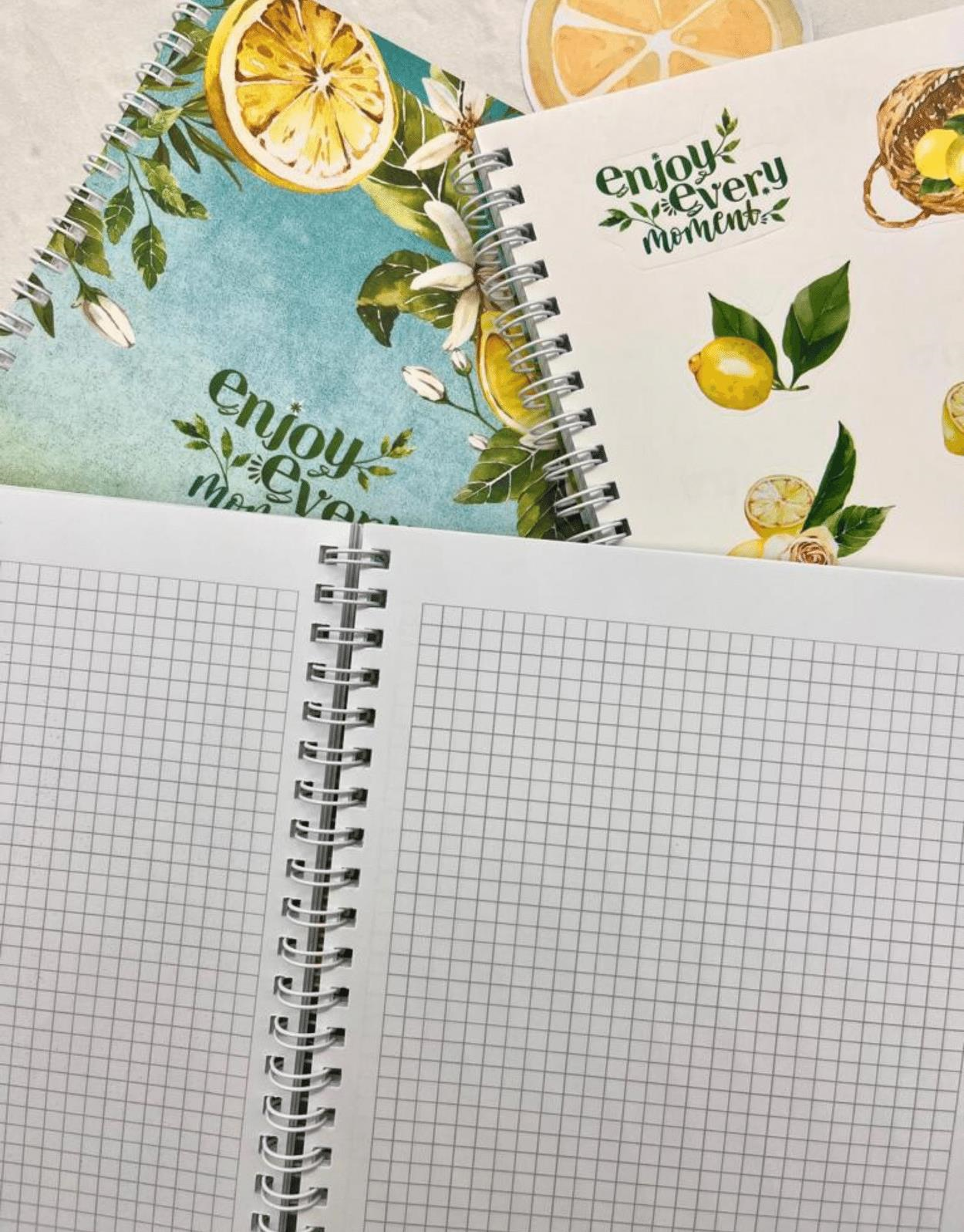 Kareli Limon Çiçekli Spiralli Defter Tek Yaprak Stickerlı