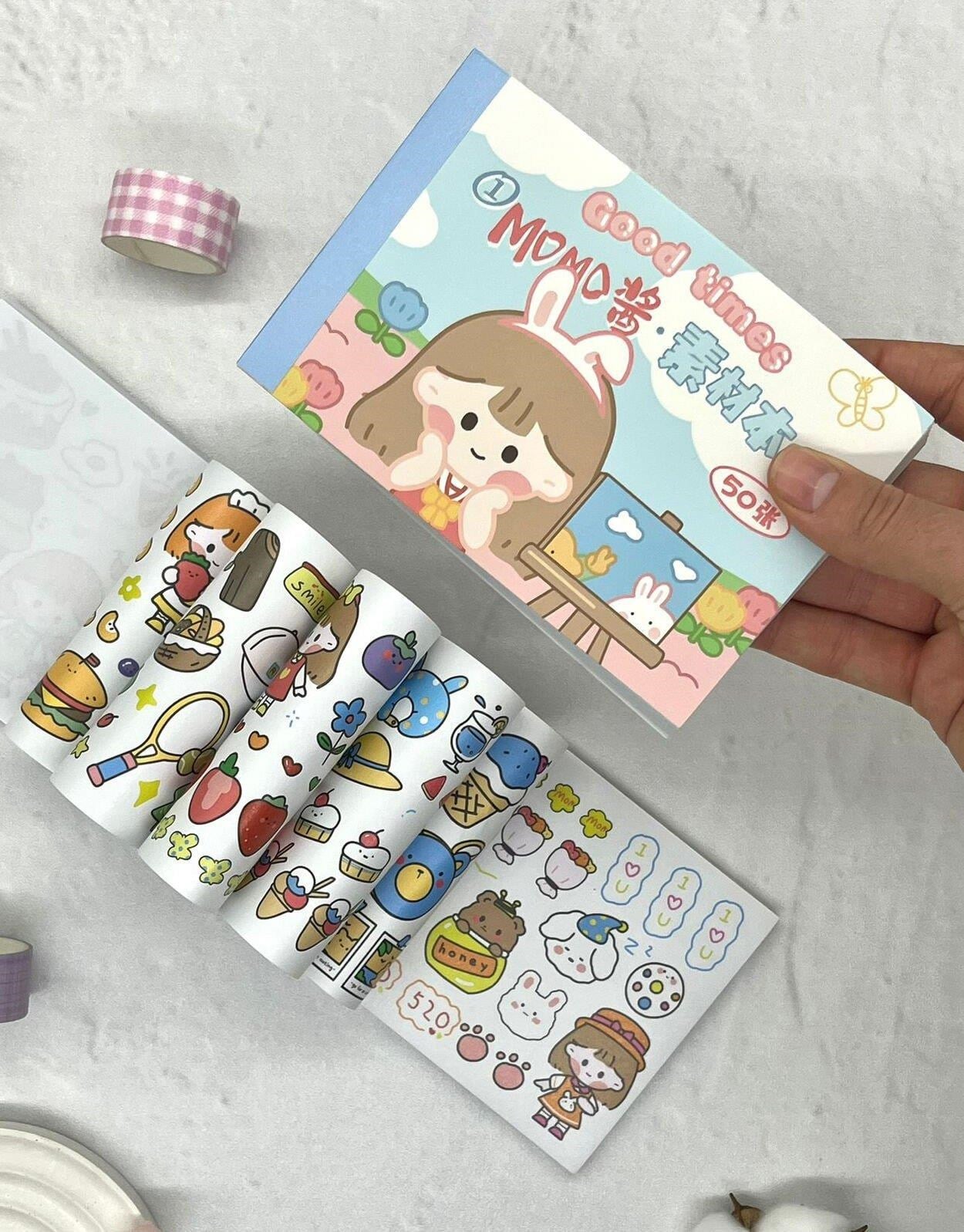 Kawaii 50 Yaprak Mavi MOMO Defter Sticker/ Çıkartma/ Defter Süsleme/ Bullet Journal/ Yapışkanlı Etiket/ Desenli Çıkartma