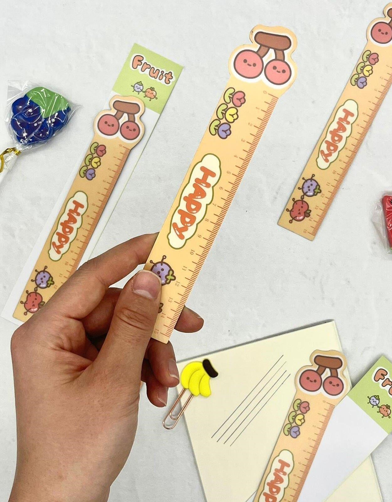 Kawaii Fruit Kiraz Desenli Mıknatıslı Kitap Ayracı ve Cetvel / Yer İmi