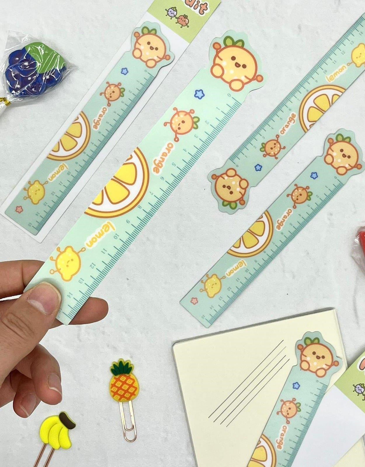 Kawaii Fruit Portakal Desenli Mıknatıslı Kitap Ayracı ve Cetvel / Yer İmi