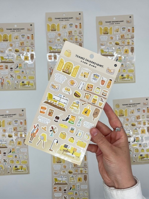 Kawaii Günlük Rutinler 42 Adet Tek Yaprak Sarı Paket Sticker / Bullet Journal / Ajanda