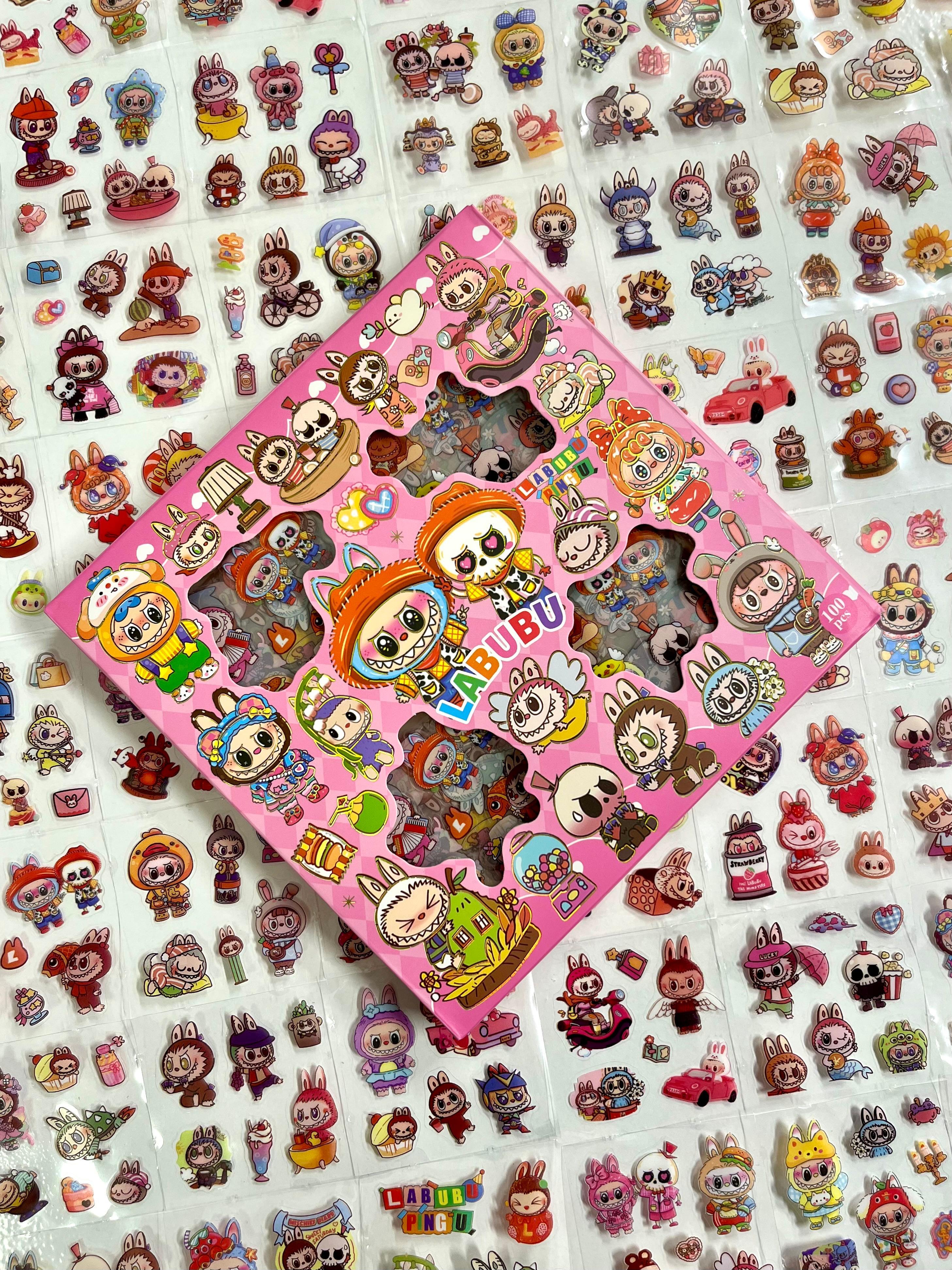 Kawaii Labubu Karakter Serisi Pembe Kutu 4 Bölüm 96 Yaprak 576 Adet Sticker Seti/Etiket/Çıkartma