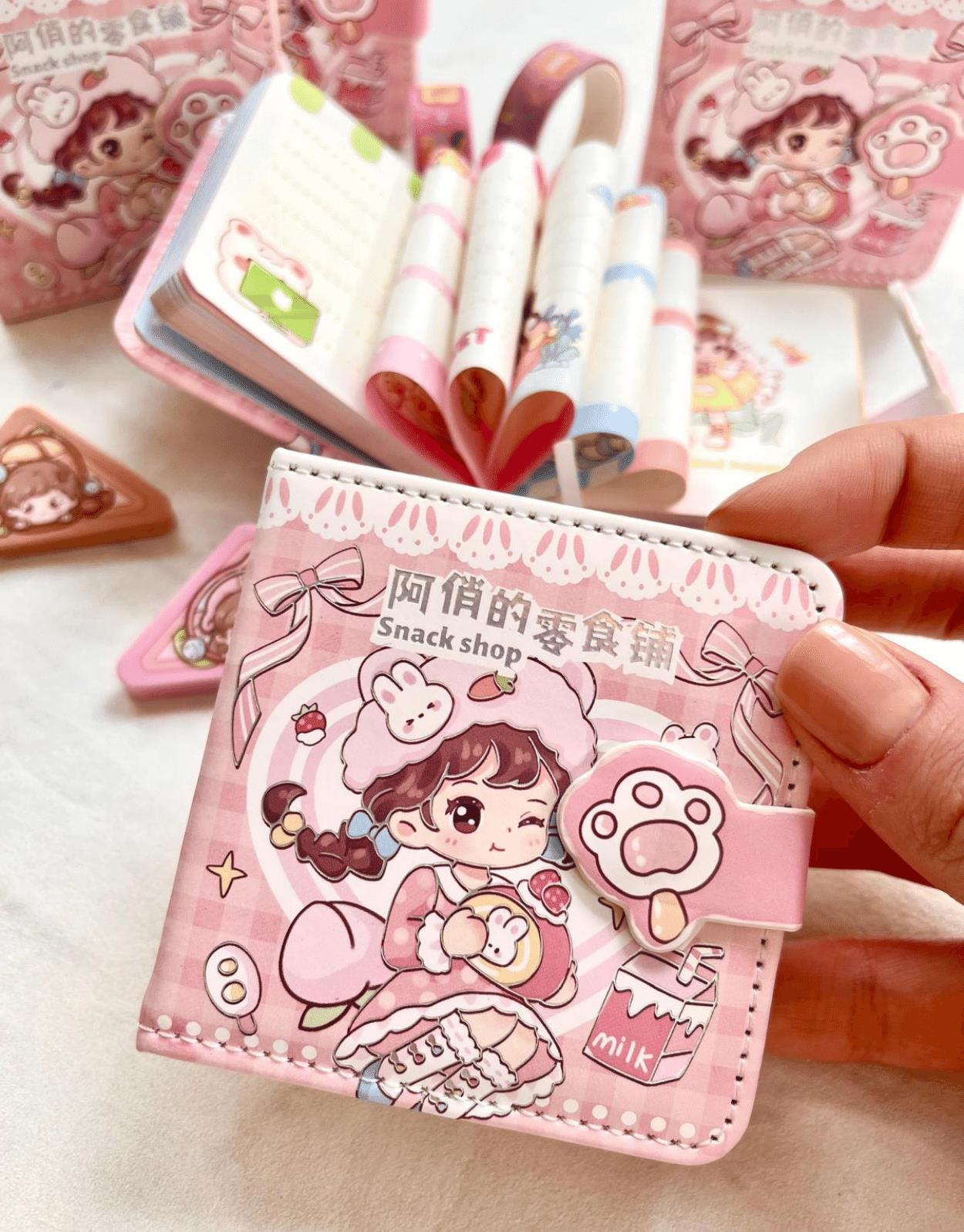 Kawaii Sevimli Kız Atıştırmalık Dükkanı Pembe Renkli Desenli 256 Sayfa Mini Defter/Mıknatıslı Ajanda