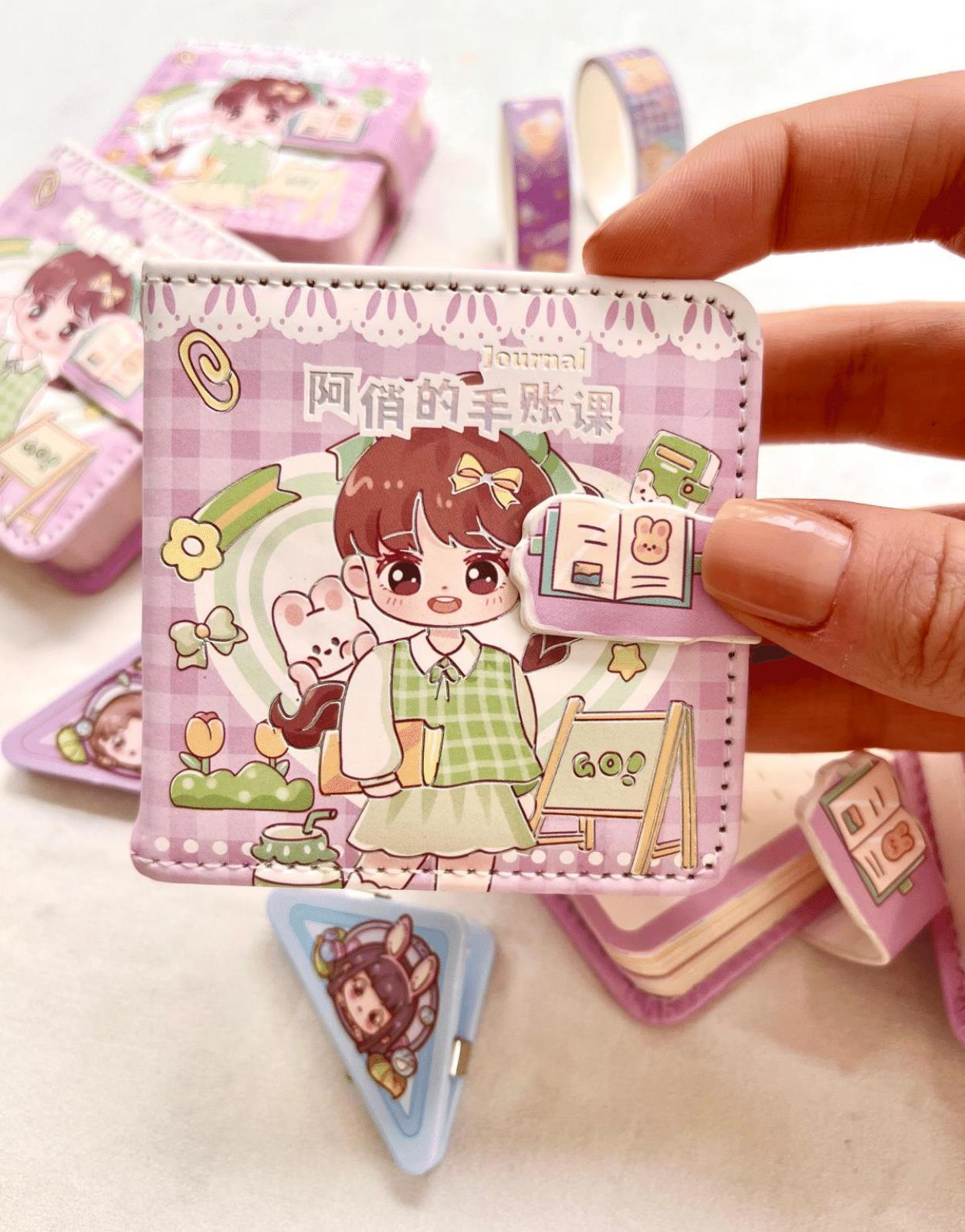 Kawaii Sevimli Kız Okulda Mor Renkli Desenli 256 Sayfa Mini Defter /Mıknatıslı Ajanda/Bullet Journal