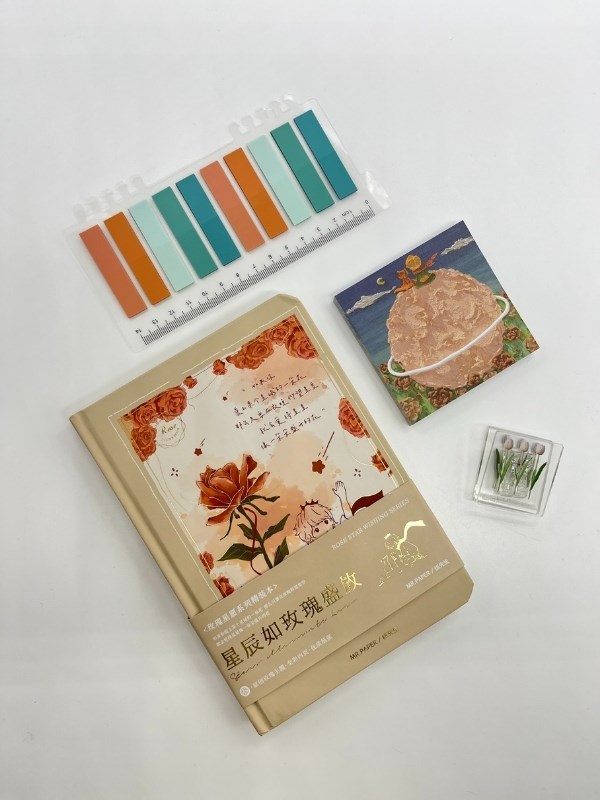 Küçük Prens Temalı Journal Seti Krem Renk Defter/Postit/Turkuaz İndeks/ Beyaz Lale Klips