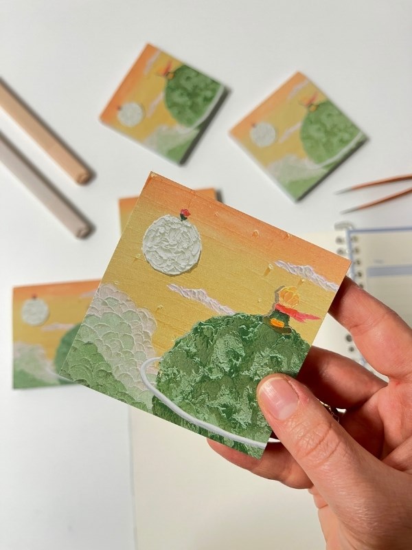Küçük Prens Temalı Yeşil Gezegen ve Gün Batımı Desenli Postit/Post-it/Yapışkanlı Not Kağıdı/Sticky