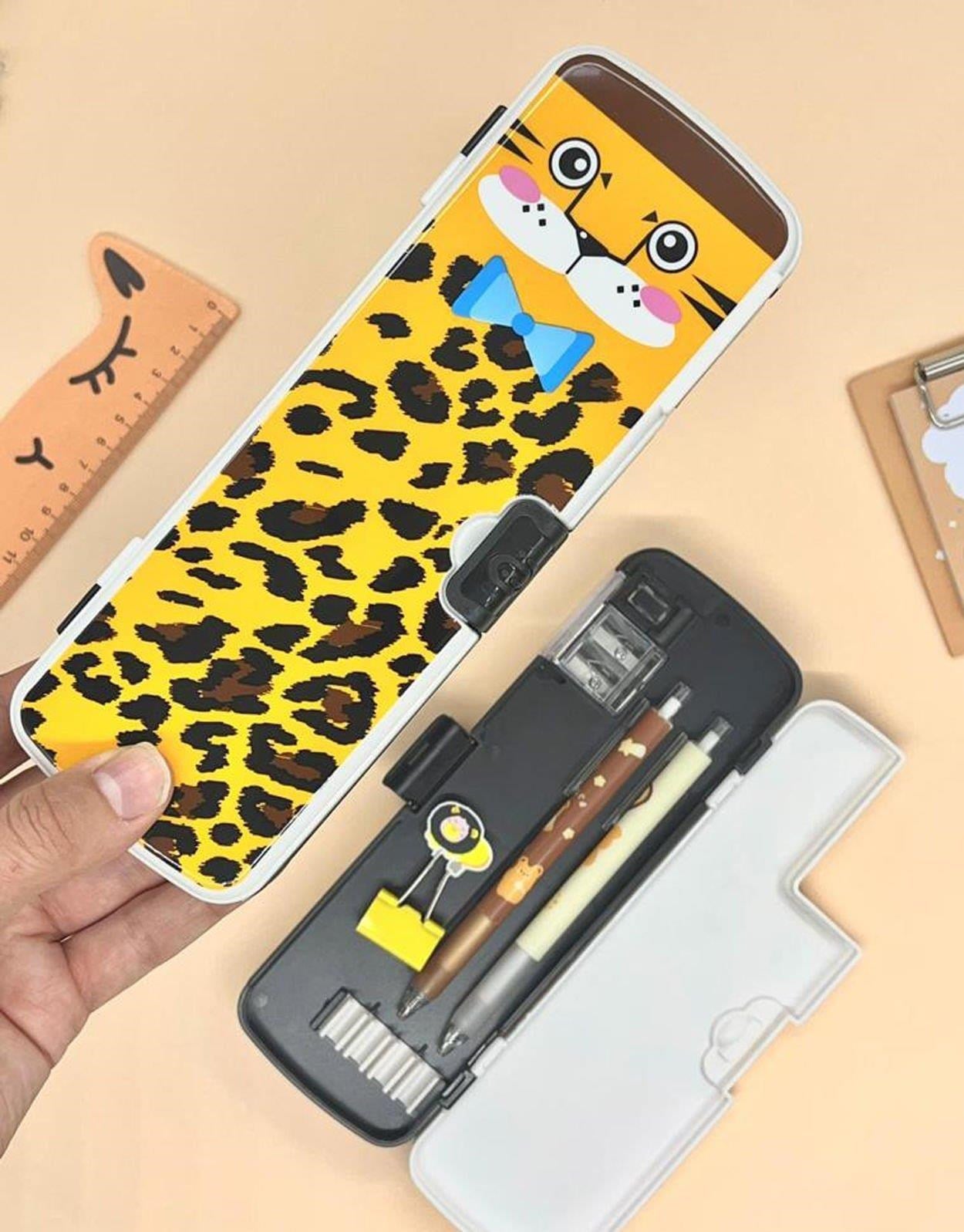 Leopar Desenli Çift Taraflı  Kalem Kutu
