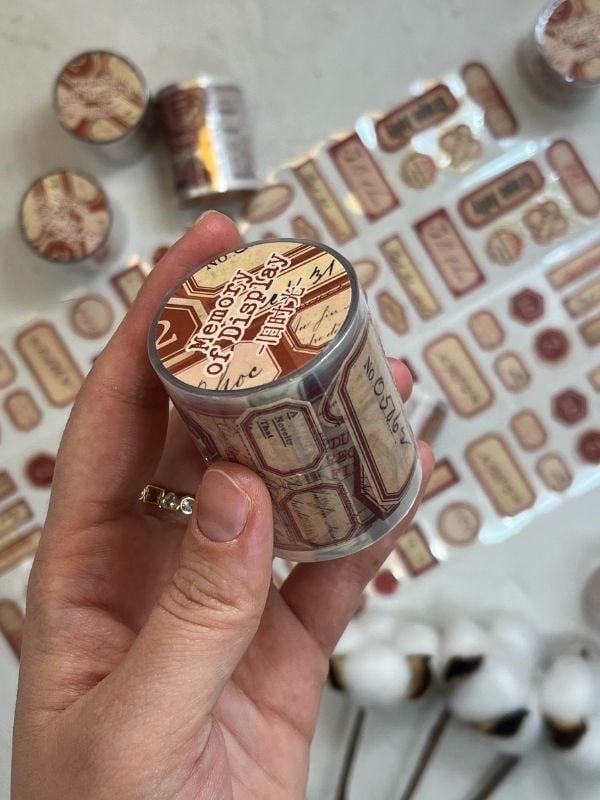Memory of Display Retro Bordo Renk Tek Tek Çıkartma Pul Washi Bant/Sticker/Çıkartma/Bullet Journal/Defter Süsleme