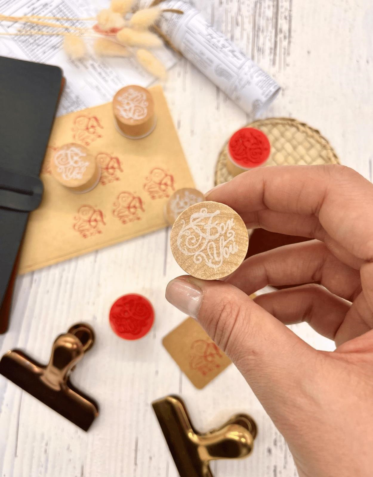 Mini Ahşap Dairesel Vintage For You Desenli Mühür / Damga / Kaşe / Kitap Mührü Stamp / Seal