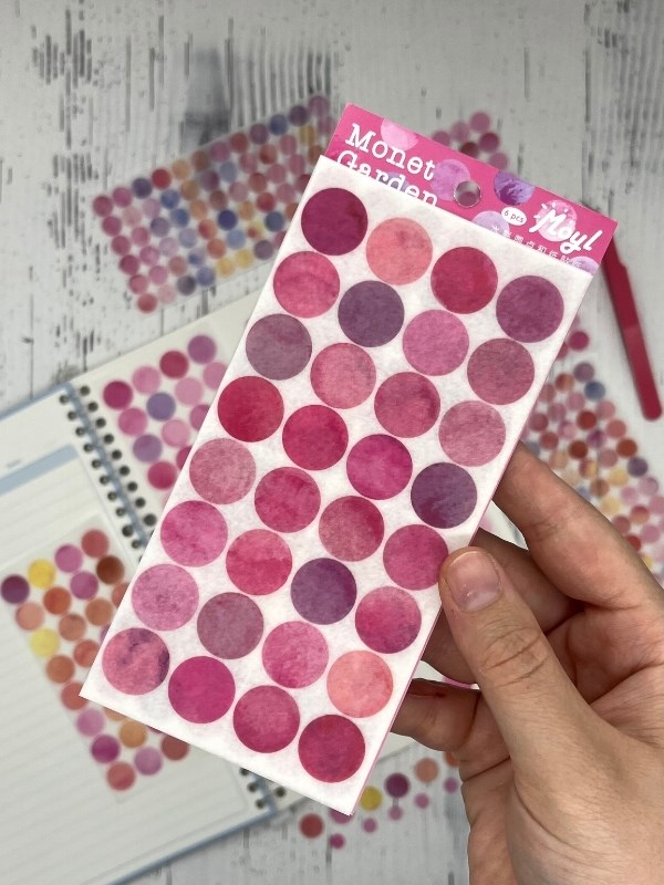 Monet Garden Pembe Tonları 6 Yaprak 312 Yuvarlak Kağıt Sticker Seti Etiket / Çıkartma  