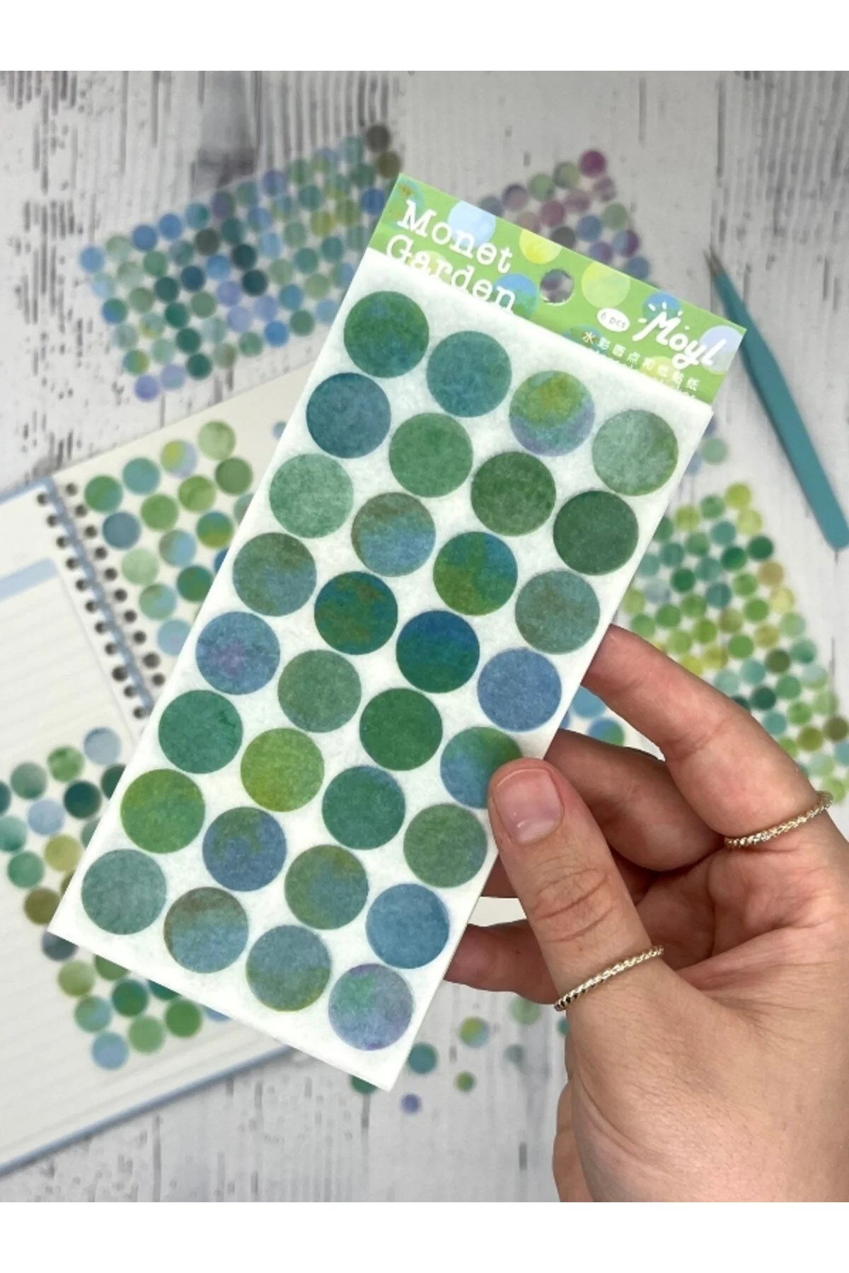 Monet Garden Yeşil Tonları 6 Yaprak 312 Adet Yuvarlak Kağıt Sticker/Etiket/Çıkartma 