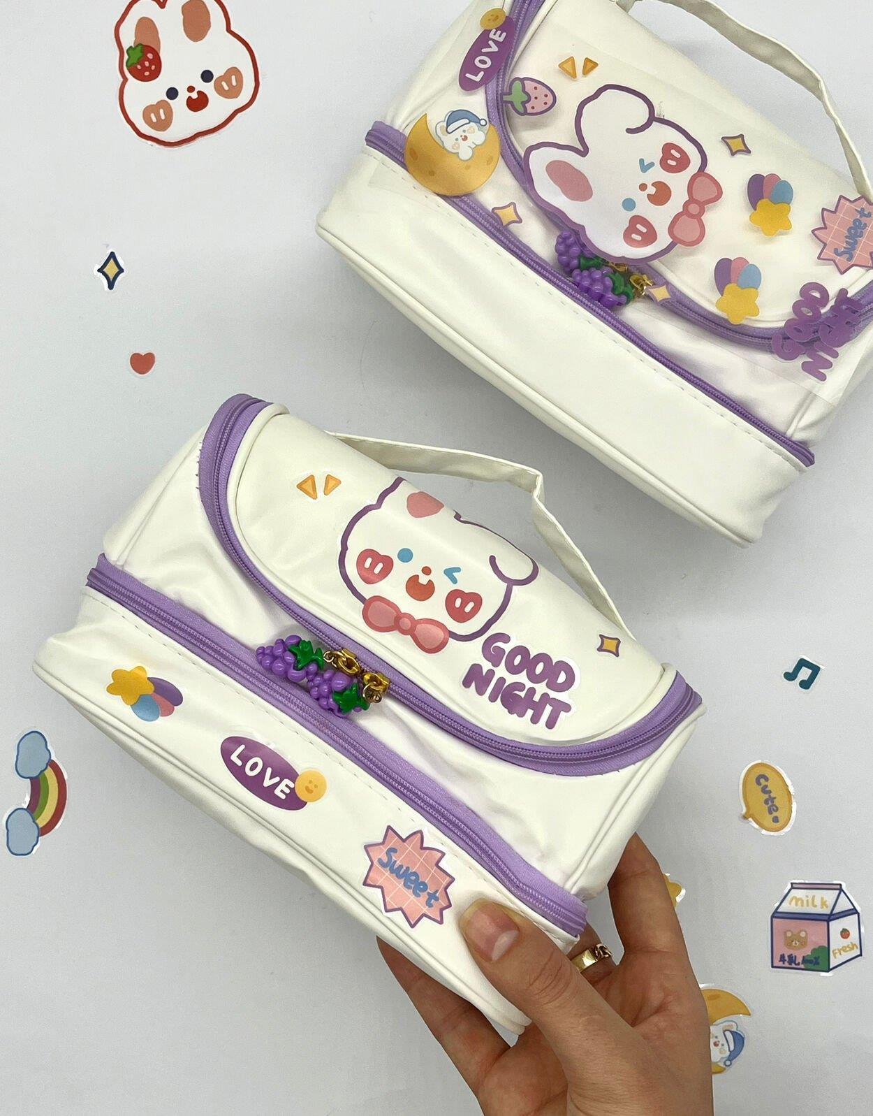 Mor Çizgili Sticker'lı Muhteşem Kalem Kutu- Çanta -Sticker-Çıkartma