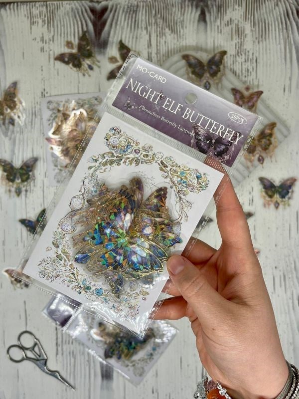 Night Elf Butterfly Işıl Işıl Siyah Kelebekler 20 Adet Şeffaf Pet Sticker Set/Etiket/Çıkartma/Su Geçirmez/Altın Yaldızlı/Bullet Journal 