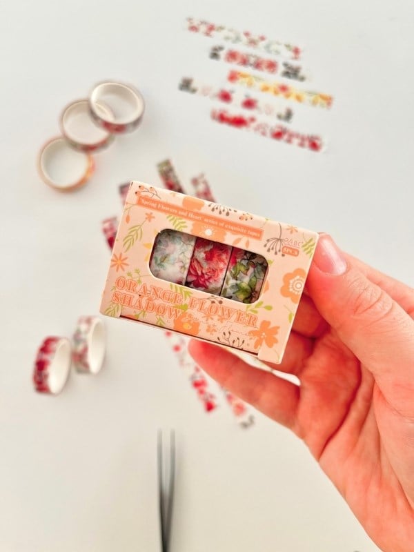 Orange Flower Shadow Bahar Çiçekleri Temalı 5'li Washi Bant Set (5*2m)/Masking Tape/Desenli Bant