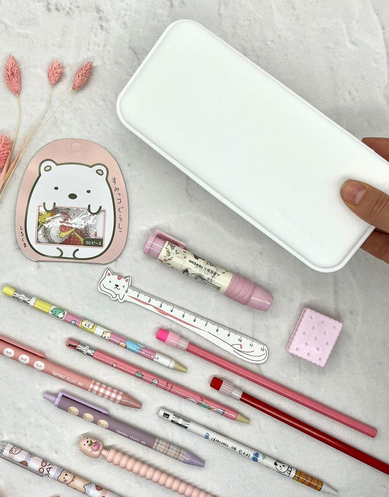 Pembe Kalem Dolu Kalem Kutu 14'lü Set / Kırtasiye Seti / Kalem Seti / Sticker / Cetvel  /Bullet Journal