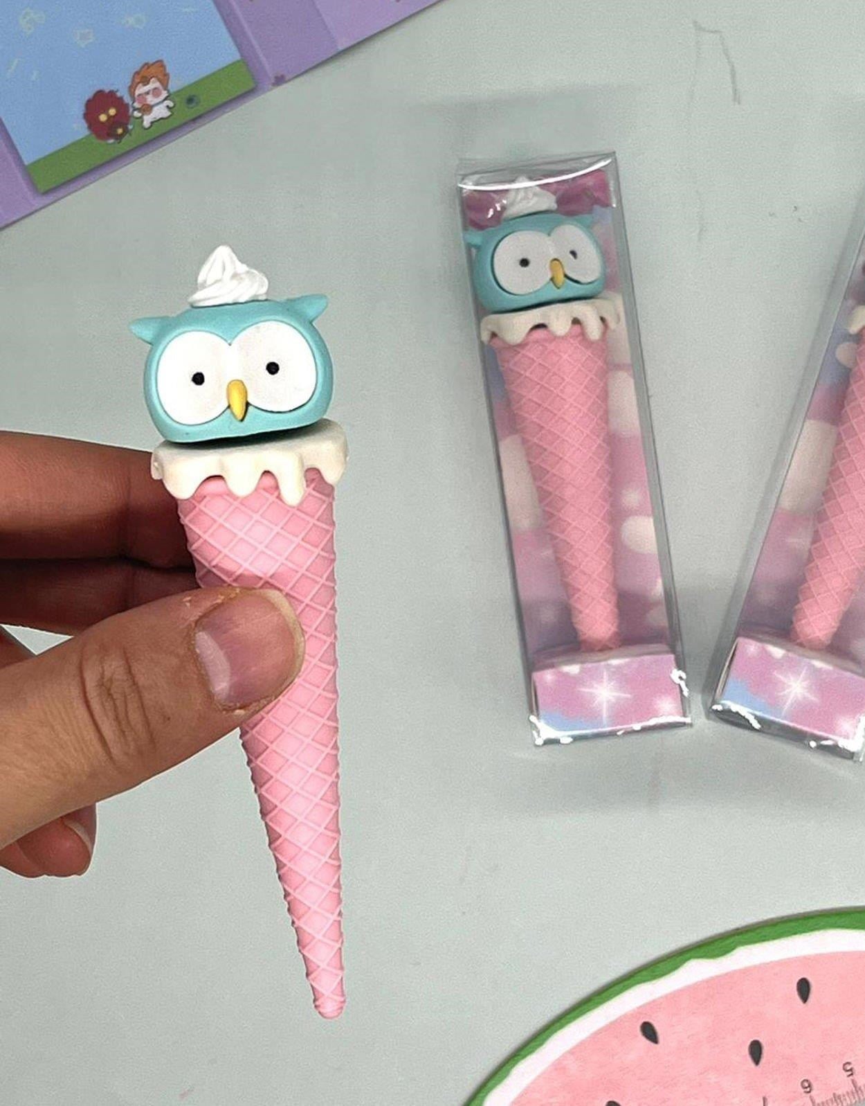 Pembe Renkli Baykuş Külah Silgi