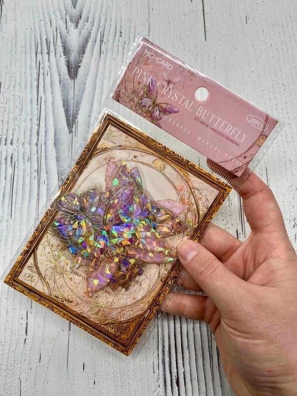 Pınk Crystal Butterfly Işıl Işıl Pembe Kelebekler Şeffaf Pet Sticker Set/Çıkartma/Su Geçirmez/Bullet Journal