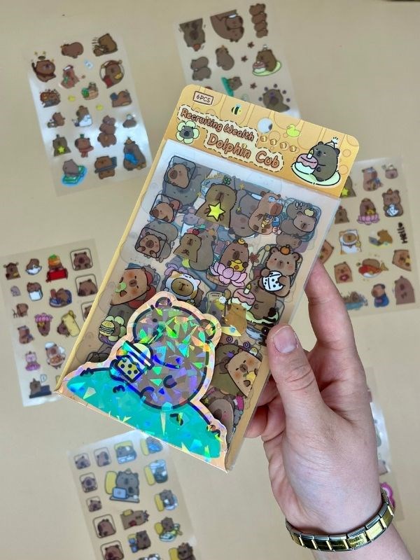 Recruıting Wealth 6 Yaprak 112 Adet Capybara Sticker Set/Su Geçirmez/Etiket/Çıkartma/Kapibara/Bullet Journal