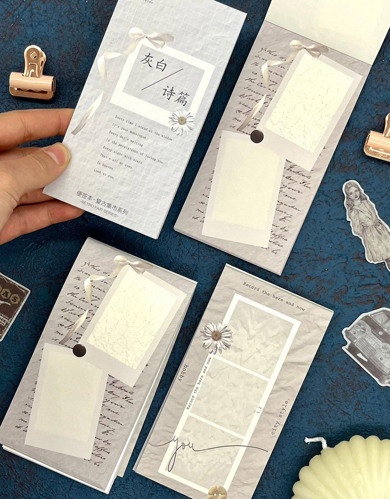 Retro Gri Dekoratif Kağıtlı Not Defteri/ Scrapbook / Defter Süsleme / Notebook / Bullet Journal