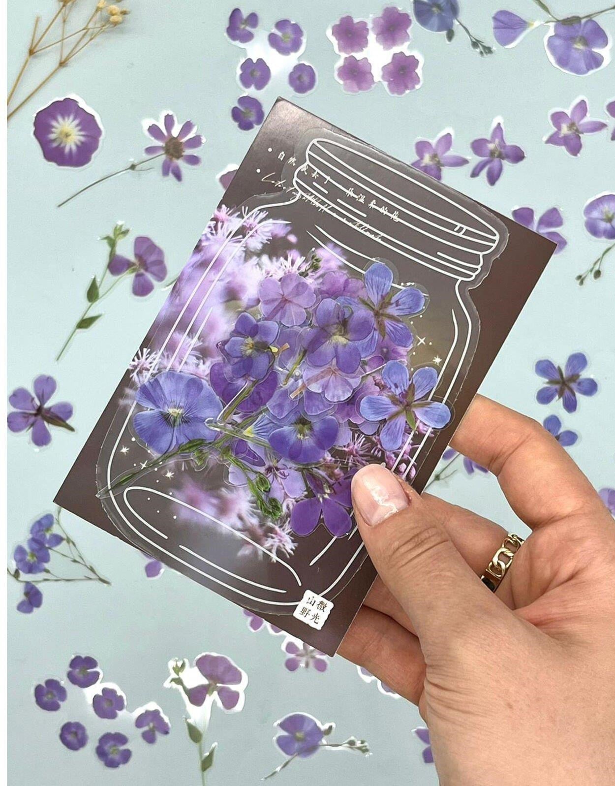 Retro Mor Renkli Çiçek Şeffaf  Sticker - Scrapbook - Bullet Journal -  Defter Süsleme-Çıkartma