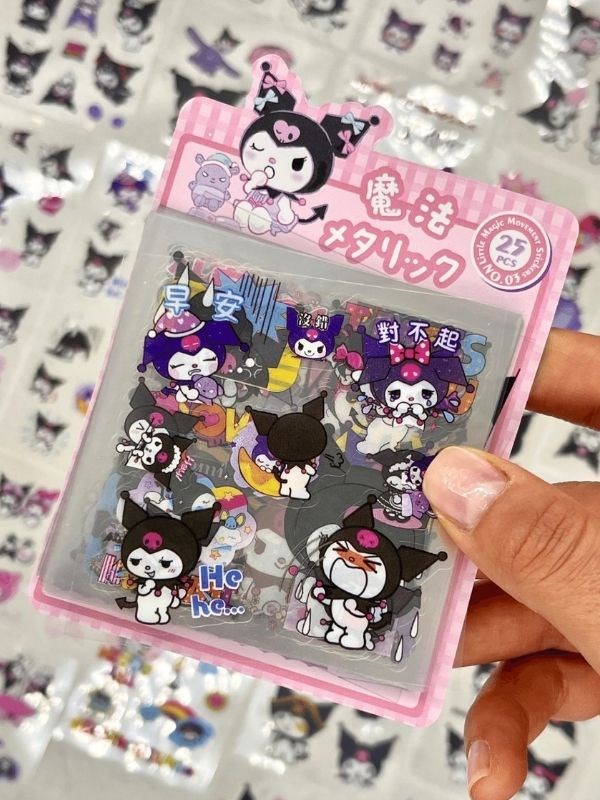 Sanrio Karakter Kuromi  25 Yaprak 160 Adet Pet Sticker Set Pembe Paket/Su Geçirmez/Etiket/Çıkartma/Bullet Journal