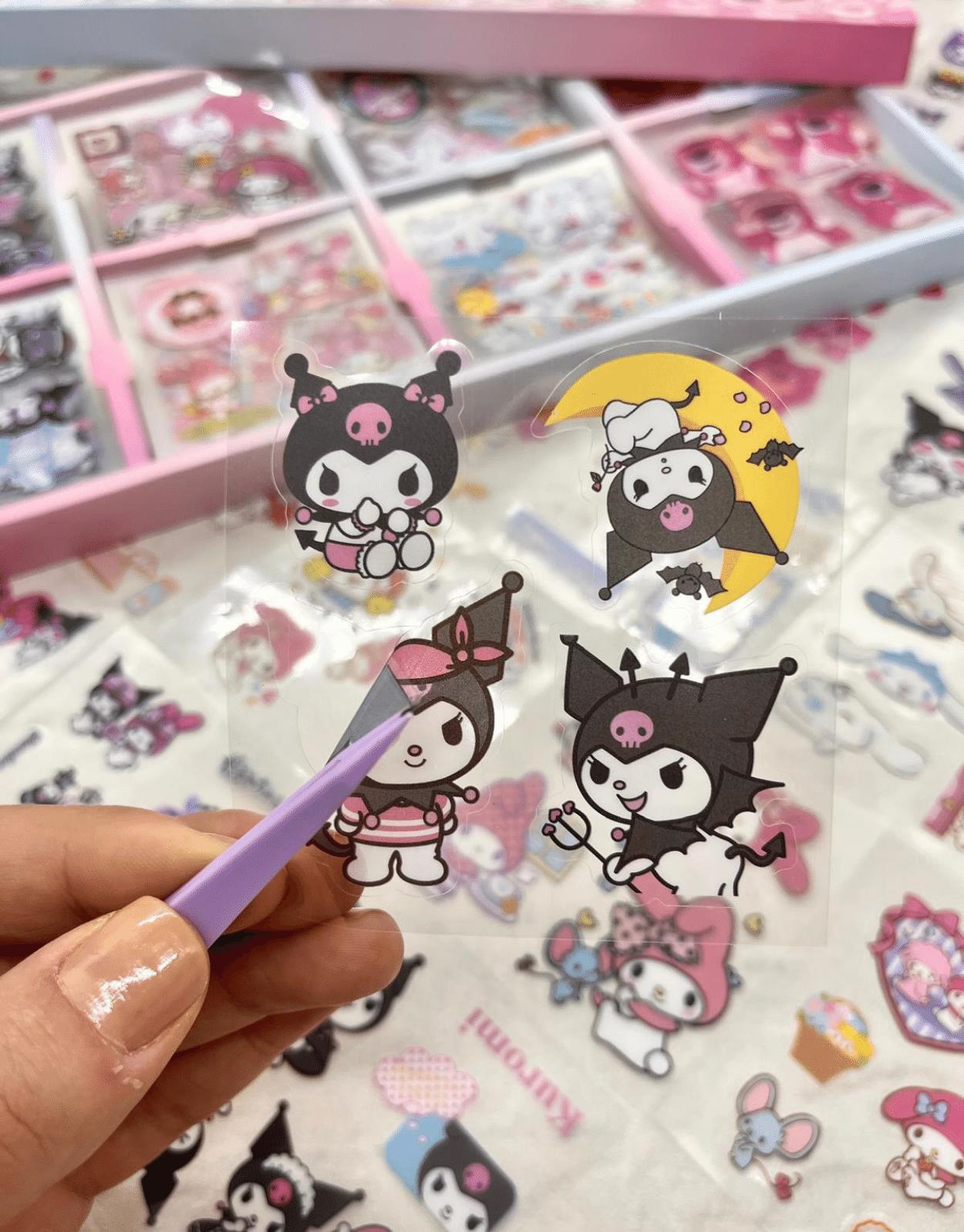 Sanrio Kuromi My Melody Cinnamoroll Cute Bear Desenli 8 Bölümlü 400 Yaprak Şeffaf Pet  Sticker Seti