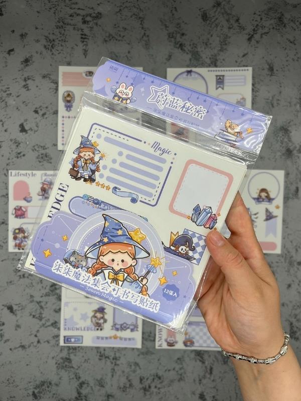 Seven Magic 12  Yaprak 82 Adet Mavi Post-ıt  Ve Sticker Seti / Yapışkanlı Kağıt / Post-ıt / Çıkartma / Etiket 