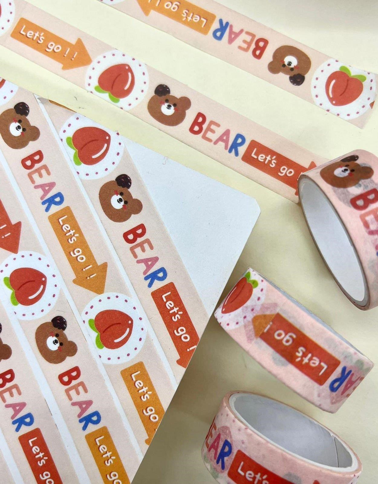 Sevimli Ayı ile Hadi Gidelim Nice Day - Washi Bant - Washi Tape - Bant Sticker - Bullet Journal - Defter Süsleme