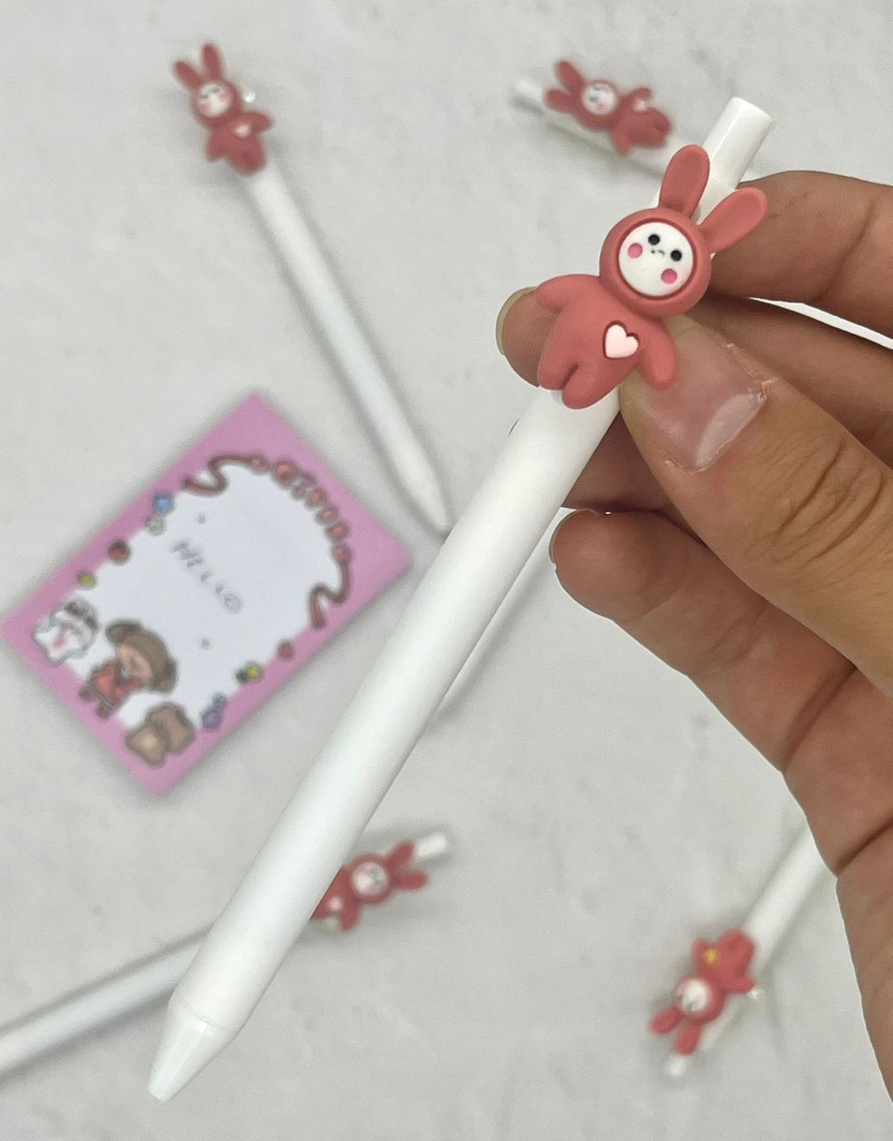 Sevimli Kalpli Pembe Tavşan 0,5 Siyah Uçlu Jel Kalem / Roller Kalem