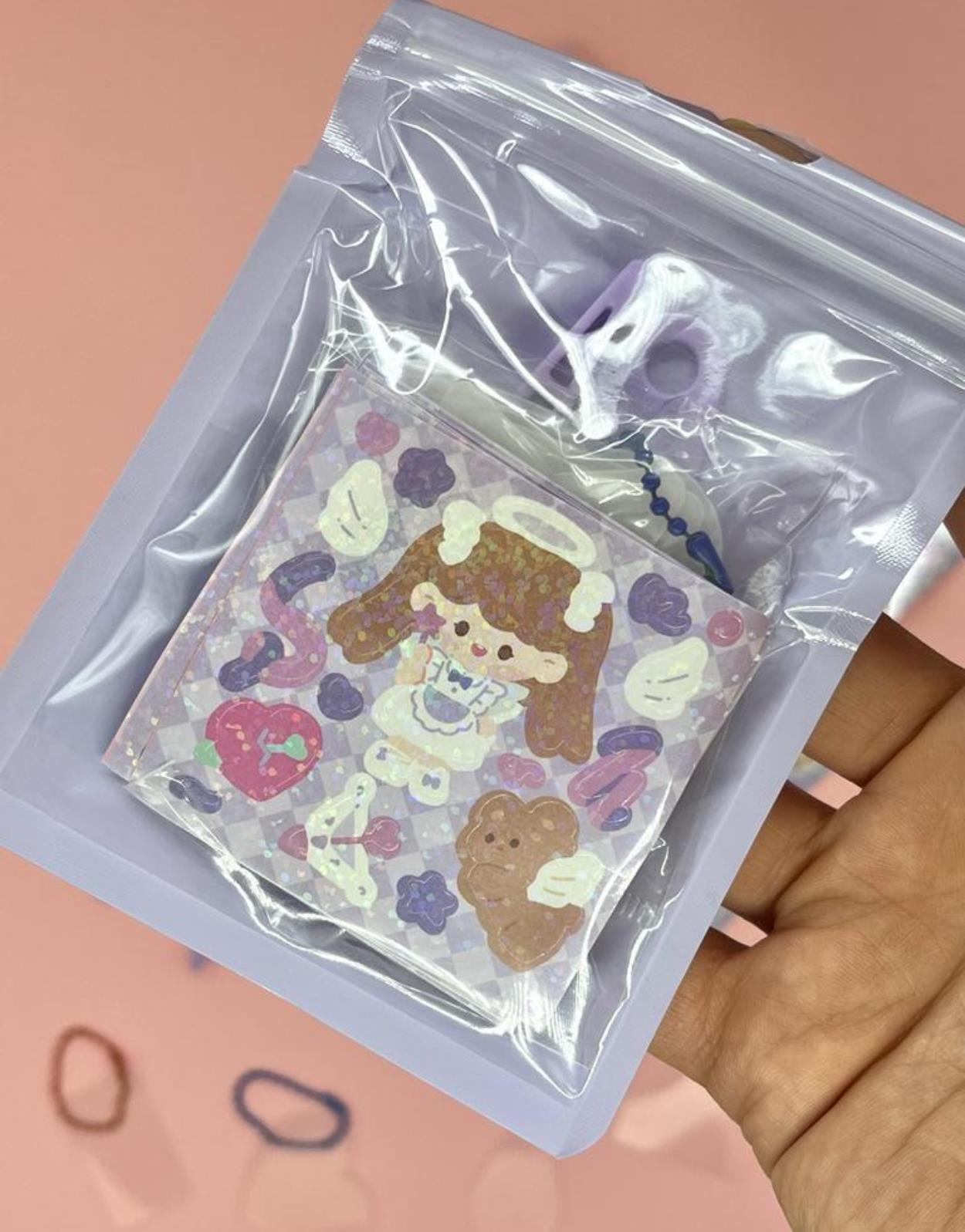 Sevimli Kız İle Kendi Anahtarlığını Tasarla 23 Parça Mor Sticker Seti / Anahtarlık / Bullet Journal