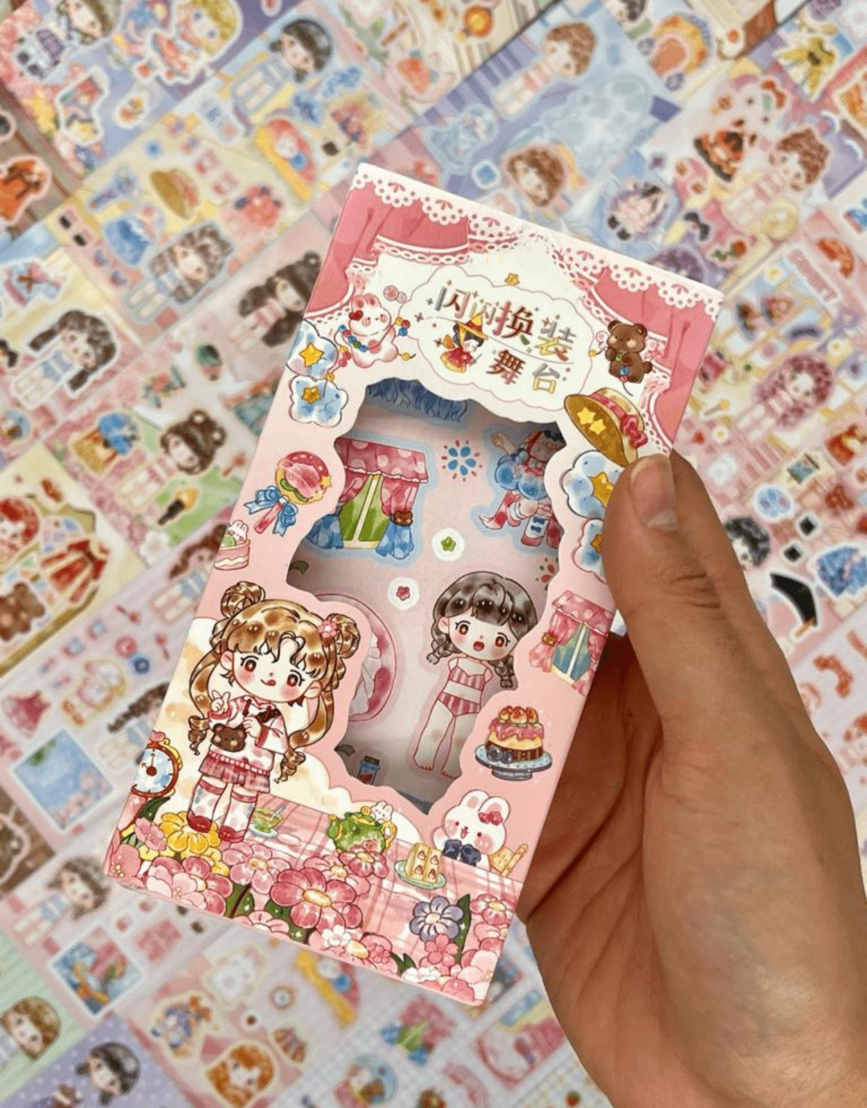 Sevimli Kız Kıyafet Giydirme 50 Yaprak Pembe Kutu Sticker Seti/Çıkartma /Bullet Journal / Scrapbook