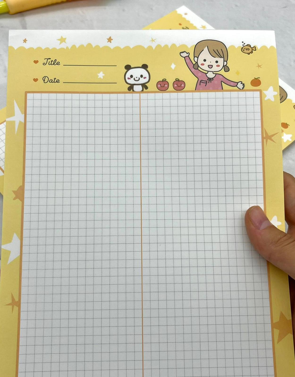 Sevimli Kız ve Panda Sarı B5 Not Defteri / Scrapbook / Planlayıcı / Notebook / Bullet Journal