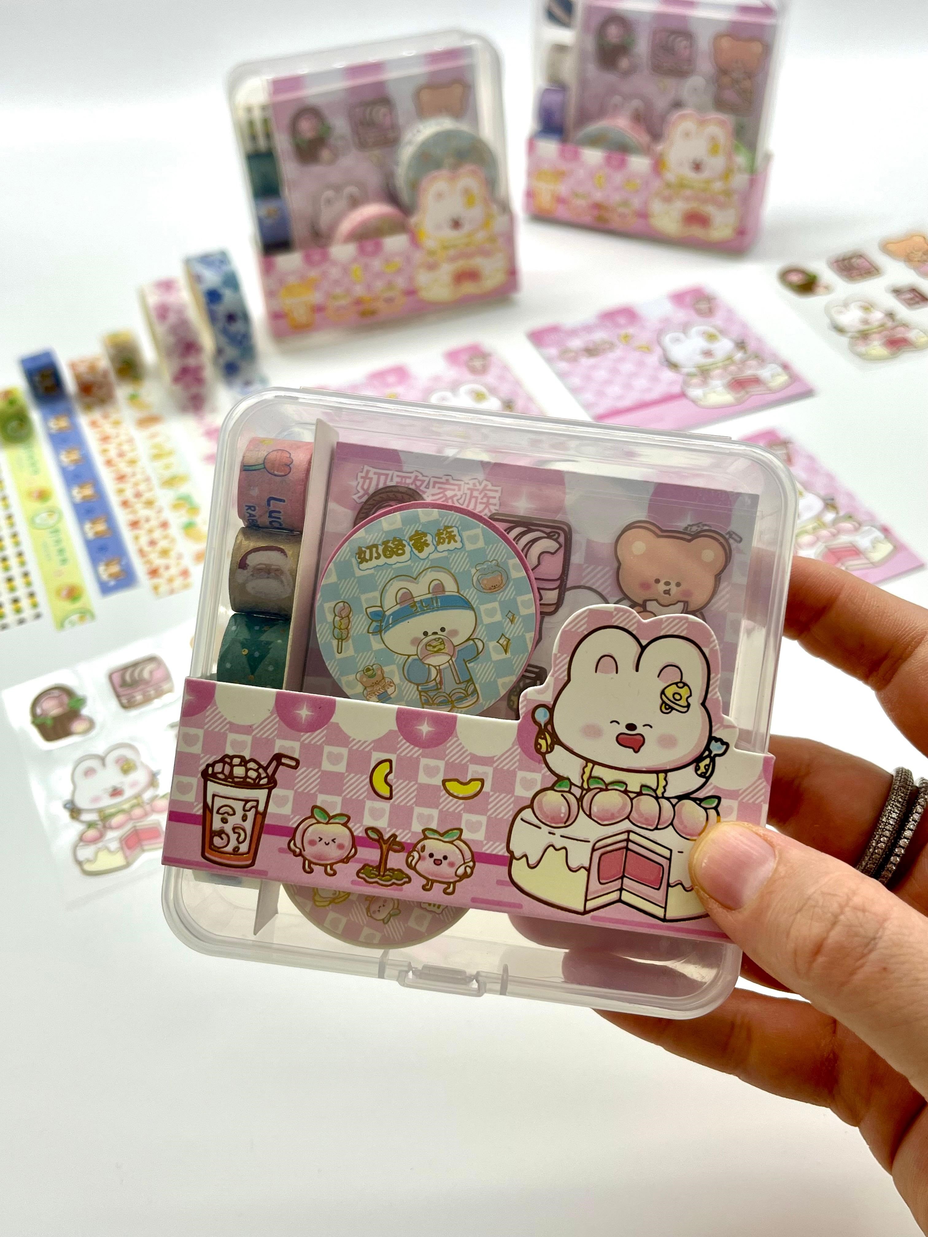 Sevimli Tavşan Ve Arkadaşları Temalı 40 Yaprak Post-it 7 Adet Washi Bant 3 Yaprak Sticker Kutulu Set